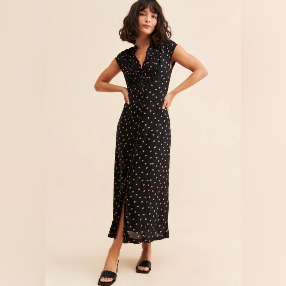 Free People Strawberry Print Button Down Maxi Dress